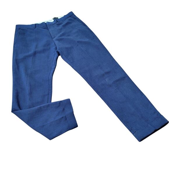 H & M Linen Cotton Blend Slim Fit Suit Pants Dress Pants Trousers Size 36R Blue